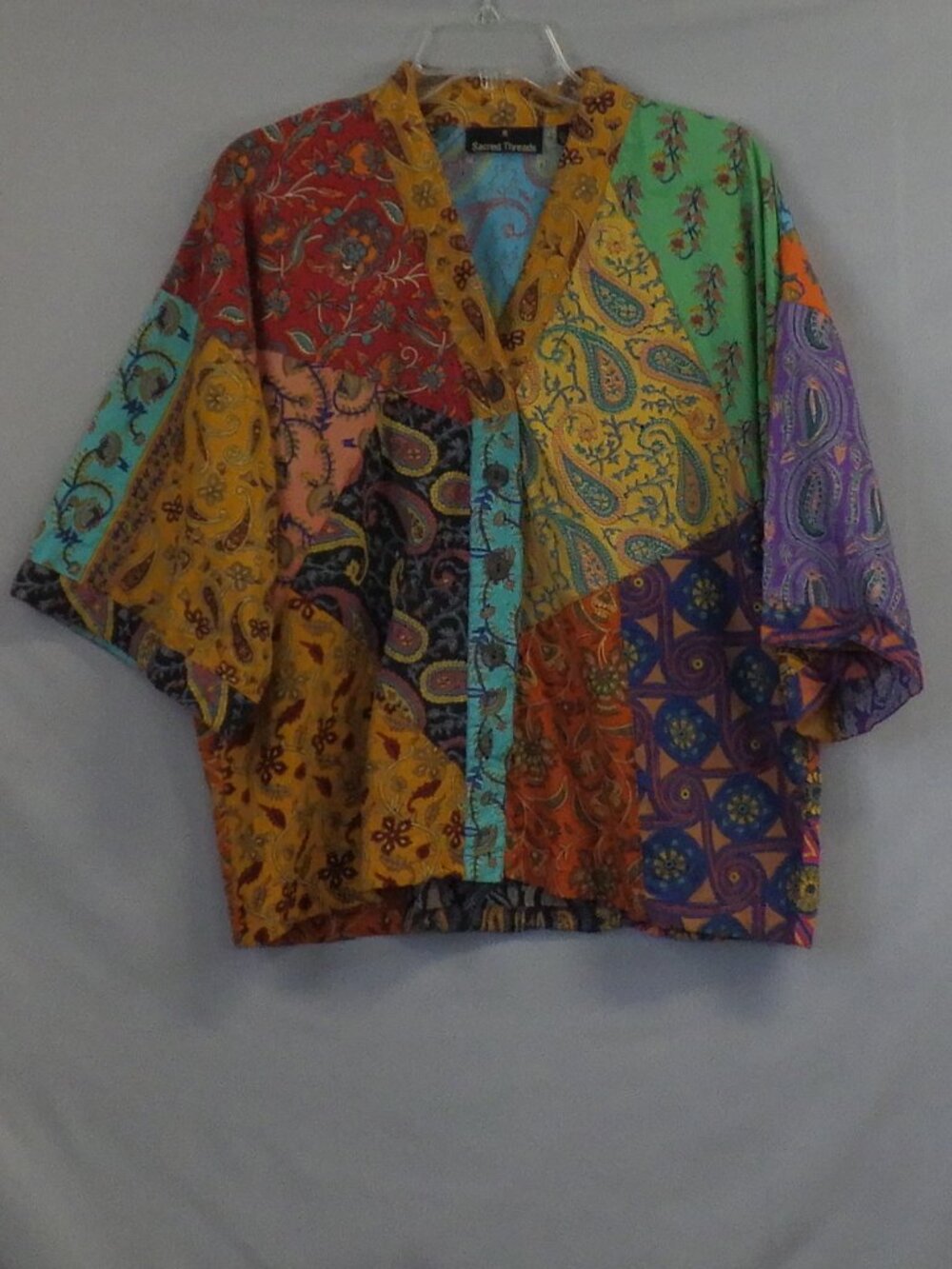 Sacred Threads Bohemian Patchwork Button Down 100 % Cotton Shirt   A680